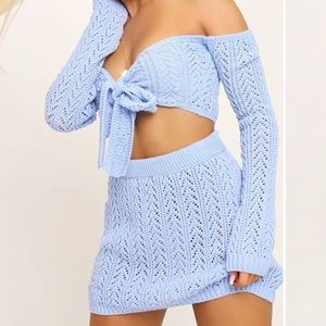 Light Blue Crochet Knit Two piece skirt set